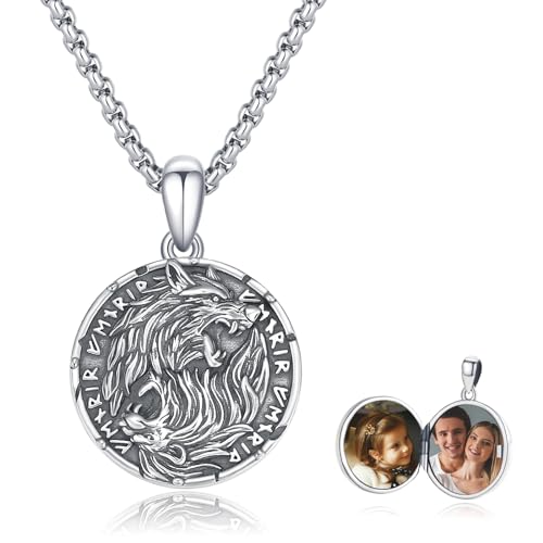 CUOKA MIRACLE Locket Necklace S925 Sterling Silver Lotus/Wolf/Butterfly/Flower Pendant Necklace That Holds Pictures Sterling Silver Memory Locket Jewelry for Women Men Jewelry Gifts