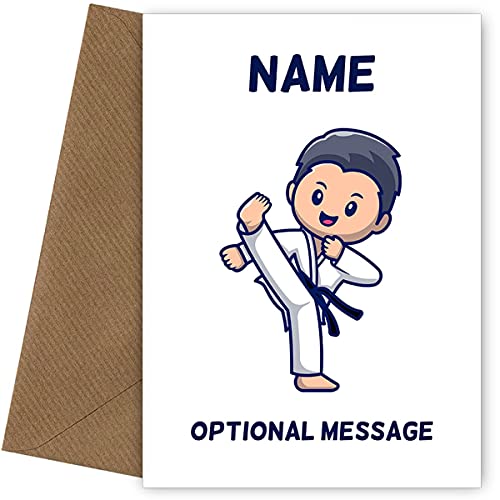 Hey Chimp Personalised KARATE KID Birthday Card for Boys. Perfect for a Son, Grandson or Nephew on his birthday, Christmas or Almost any Occasion. Sport Greetings Card for him with Bicycle
