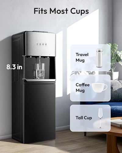 Euhomy Self-Cleaning Bottom-Loading Water Dispenser, Compatible with 5 Gallon Bottles - 3 Temperature Settings with Hot, Room & Cold Water Outlets, Childproof Lock, Night Light & LED Display,Black - image 7