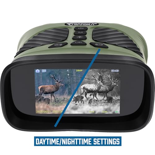 Image of Barska NV-2 Night Vision Binoculars, 10X Magnification, 8X Digital Zoom, 43mm Lens, 3 Inch IPS Display, 40MP Photos, 2.5K Video, 820yd Range, 3-Level IR, USB-C Fast Charging, Day & Night Use