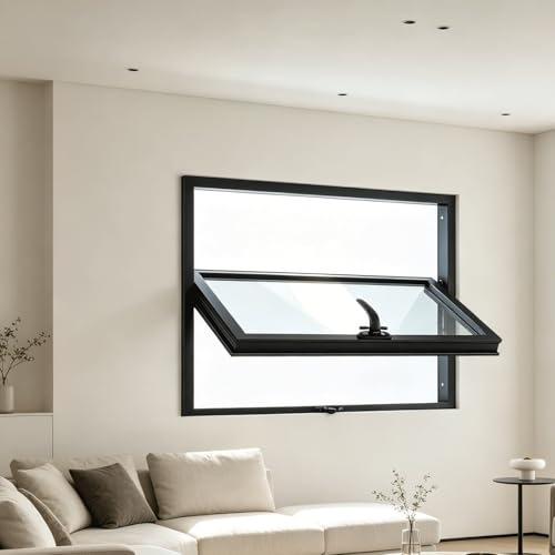 Black 38x16inch/ 97x41cm Window for houses, 360° Rotating Window with Tempered Glass, for Chicken Coop, Household, Loft, Window for Houses, Customizable Size, 360° Rotation Sliding Window