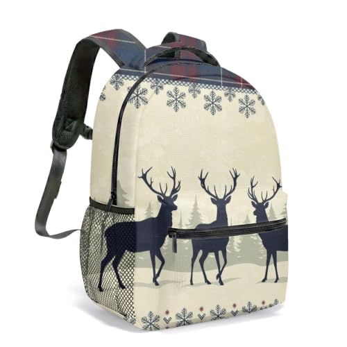 Mochila casual comoda con patron de reno y copo de nieve ligera de gran capacidad L