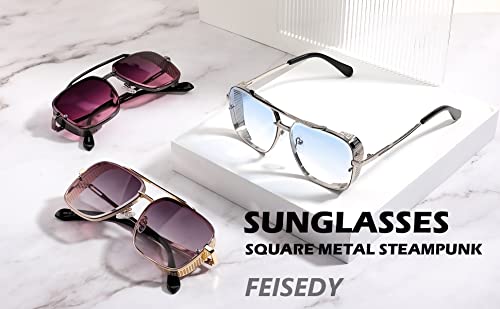 Image of FEISEDY Sunglasses Mens Women Vintage Pilot Square Trendy Metal Steampunk Fishing Driving Sun Glasses B2894