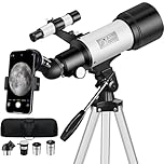 Mijiao Telescope for Adults, 70mm Aperture 400mm Travel Telescopes with Finder Scope Adjustable Tripod Phone Adapter Backpack Portable Refractor Telescope Kits for Astronomy Beginners, Kids (White)