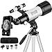 Mijiao Telescopio Astronómico Adultos, 70/400mm Telescopio Refractor para Niños y Principiantes, Profesional Telescopios Astronomía para Observación Luna con Trípode, Adaptador de Teléfono (Blanco)