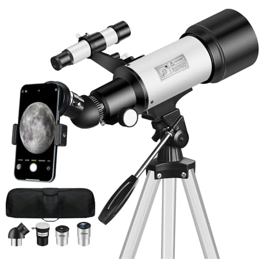 Mijiao Télescope Astronomique, 70mm Ouverture 400 Adulte Astronomie Telescope avec Adaptateur Trépied et Chercheur Télescopes Enfant de Voyage pour Débutants et Amateurs pour Observer la Lune (Blanc)