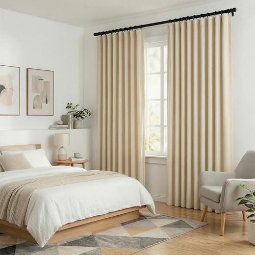 Image of hoeflife Blackout Curtains for Bedroom Room Darkening Curtains for Living Room Ceiling Door Curtain(Beige Drape 1 Panel,W52 x L108 in