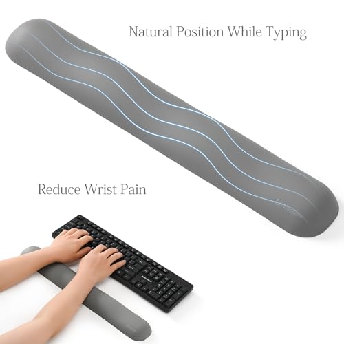 Image of UnivoColors Design-Wave Keyboard Wrist Rest, Artificial Sheepskin+Memory Foam+Ergonomic+Anti-Slip Gel, Resilience Support During Work and Gaming,Keyboard Accessory,Grey