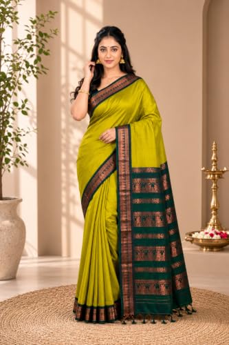 Image of Pure Kalyani Cotton Saree | Zari Border & Blouse Piece - Lata Gadwal Design | Traditional Saree