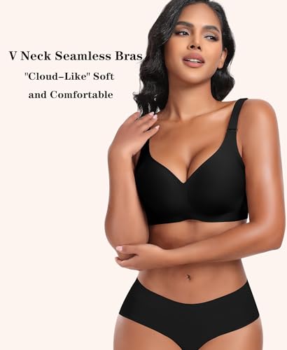 Image of DOCUMO Wireless Bras for Women No Underwire Seamless Push Up Bras with Support and Lift, V Neck Bralette with Bra Extender