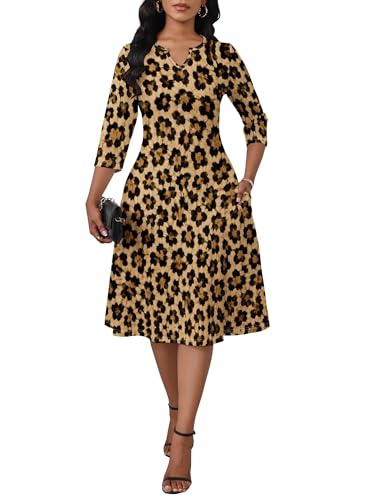Image of PinkPatty Women's Casual 3 /4 Sleeve Midi Dresses Fit and Flare Church Work Dress with Pockets