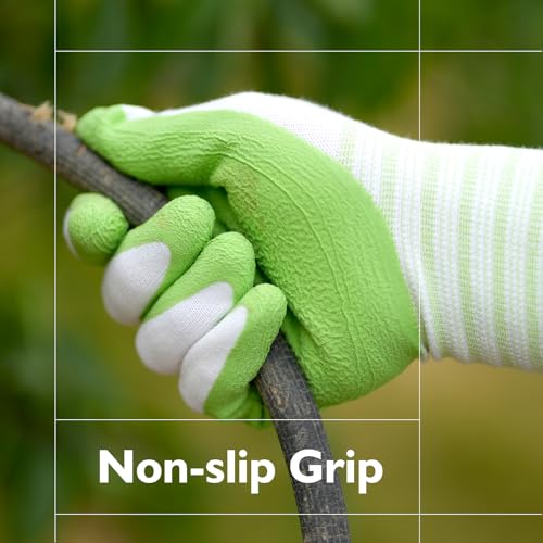 Brigic Gardening Gloves, Bamboo Fiber, Touch, Breathable, Rubber Coated, Green & Purple, S to XL