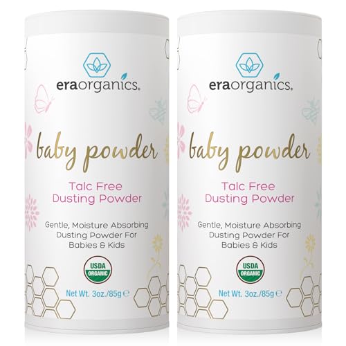 Era Organics Talc-Free Organic Baby Powder - USDA Organic Dusting Powder with Arrowroot, Calendula and Cornstarch for Newborns, Babies or Toddlers - Soothing, Fragrance Free (3oz/85g) - 2 Pack