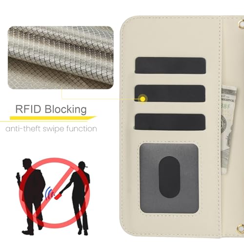 Étui portefeuille iPhone 14 Pro Max en cuir blanc élégant avec protection RFID - 6