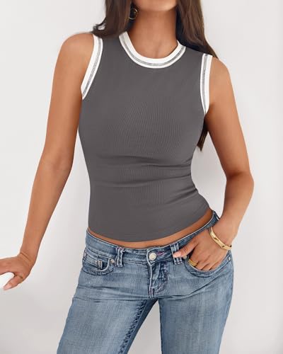 Image of BTFBM High Neck Tank Top for Women Sleeveless Ribbed Y2k Clothes Basic Shirts Going Out Outfits Spring Summer Tops 2026