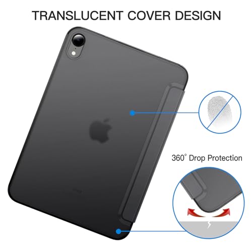 JETech iPad mini (A17 Pro 2024 モデル、第7世代) / mini 6 ケース (8.3インチ、2021モデル、第6世代)用 スリムスタンドハードバック ウェイクアップ/オートスリープ機能付き タブレットカバー (スペースグレイ)