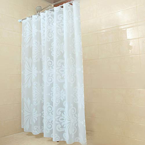 GreeSuit Tejido Cortina de Ducha Liner Baño Decorativo Poliéster Impermeable con 12 Ganchos Resistente al Moho Máquina Lavable 180cm x 180cm (Blanco)