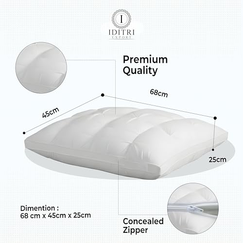 Image of Luxury Hotel Bed Pillow, Premium Microfiber Filling, Jacquard Fabric, Concealed Zipper, Breathable Washable Cover, White Comfort Bedding Cushion Soft, 68 x 45 x 25 cm