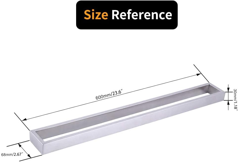 24-Inch Single Towel Bar Towel Holder Bathroom Organizer, SUS 304 Stainless Steel Square Wall Mount Brushed Finish