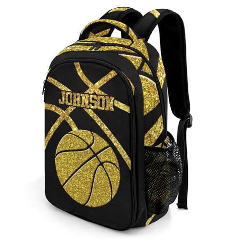 Custom Text Sport Basketball Gold Glitter Backpacks for Girls Boys School, Capacity School Backpacks for Kids Water-resistant Bookbags2