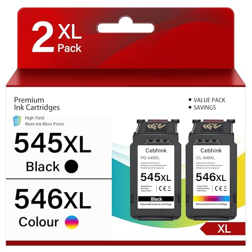 545 XL 546 XL Ink Cartridges Remanufactured for Canon Ink Cartridges 545XL 546XL PG545XL Black CL546XL Colour Work for Canon TS3350 TS3355 TS3300 MG3050 TR4550 MG2950 TR4551 TS3100 printer (2 Pack)