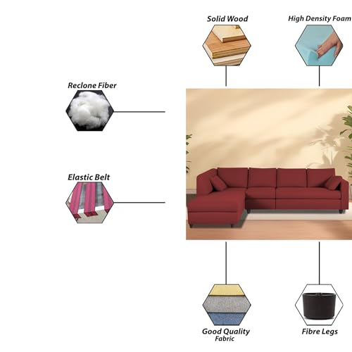 Image of Florian LHS 6 Seater L Shape Sofa Set for Living Room (Maroon Fabric) Premium Fabric Sofa