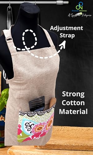 Image of Kitchen Apron for Women & Men | 100% Cotton | Cooking Apron with Big utility Pocket | Adjustable neck strap | Free Size | Kitchen Utensils Accessory