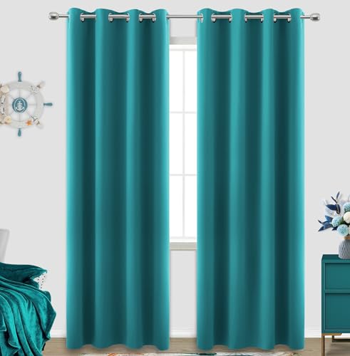 Image of KOUFALL Grommet Insulated Thermal Room Darkening Blackout Curtains-Teal-52x96
