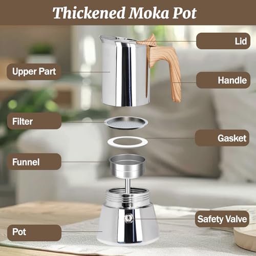 Image of 6 Cup Thickened Moka Pot 304 Stainless Steel 300ml