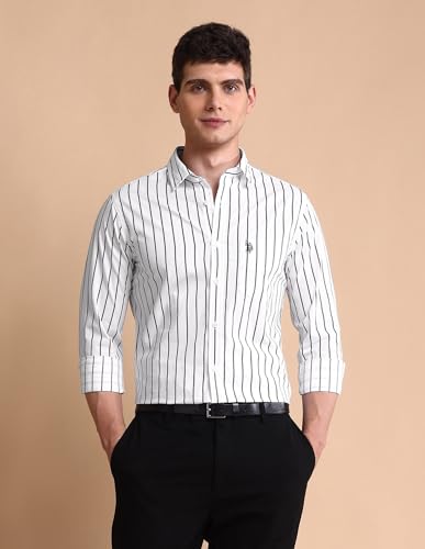 Image of U.S. POLO ASSN. Men Cotton Vertical Striped Tailored Fit Shirt
