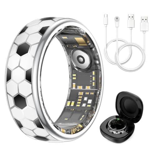 Image of Smart Ring with Gesture Control for Video Scrolling & Camera Remote Shutter, Fitness Tracker Ring with Heart Rate Sleep Blood Oxygen Monitor, IP68 Waterproof, No Subscription (Football, 8#)