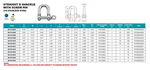 Suncor Stainless Steel 316 Straight D Shackle 7/8