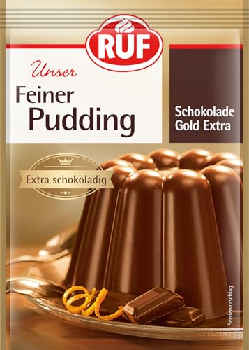 RUF Feiner Pudding Schokolade mit herzhaftem Kakao Aroma, extra schokoladig, glutenfrei und vegan, nur mit Milch und Zucker aufkochen, 3x46g