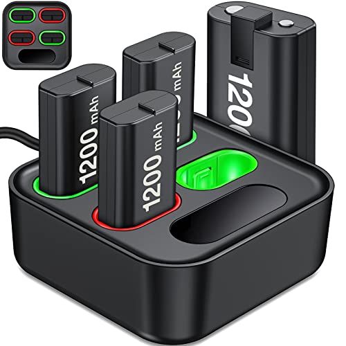 4 x 1200mAh Rechargeable Controller Battery Pack Compatible for Xbox Series X|S/Xbox Controller, Xbox Rechargeable Battery Pack with Battery Charger Station for Xbox One/ Xbox S/ Xbox X/ Xbox Elite