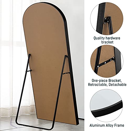 Image of NeuType 71 inchx32 inch Arched Full Length Mirror Large Arched Mirror Floor Mirror with Stand Large Bedroom Mirror Standing or Leaning Against Wall Aluminum Alloy Frame Dressing Mirror, Black