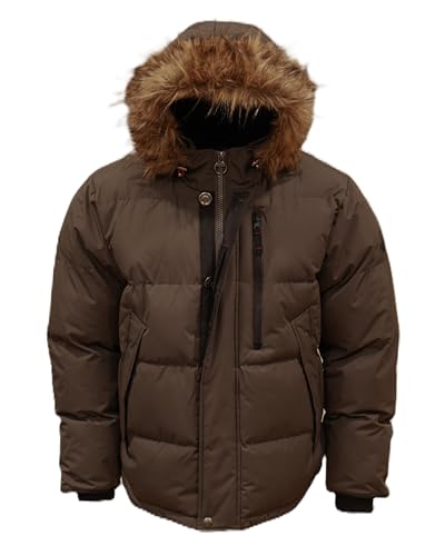 Golden Peak Men’s Puffer Jacket Waterproof Winter Coat with Snorkel Hood Faux Fur Trim Sizes S-6XL