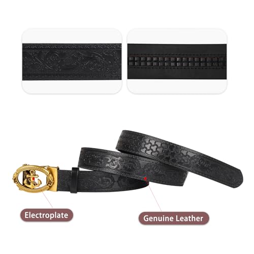 Image of Aurolran Men&Womens Leather Dress Belt Business Automatic Buckle Belt Color-Black Silver Gold
