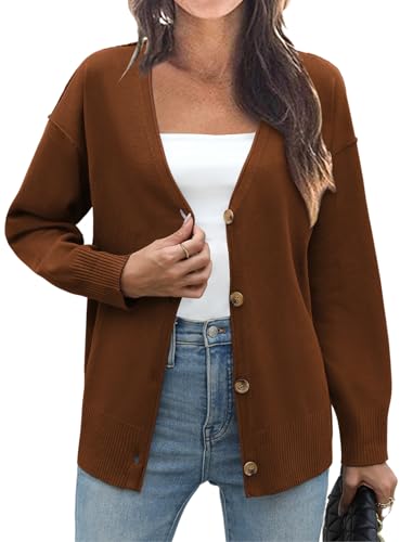 Zeagoo Women's Oversized Button Cardigan Sweaters 2025 Fall Open Front Lightweight Cardigans V Neck Loose Knit Outwear