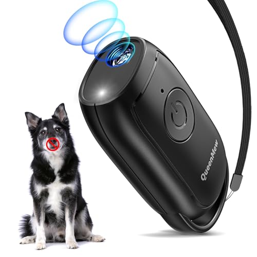 Queenmew Antiabbaio per Cani Ultrasuoni, Ultrasuoni per Cani Portatile, Potente Anti Abbaio per Cani con LED, Antiabbaio per Cani Ultrasuoni da Esterno, Dissuasore per Cani Ultrasuoni
