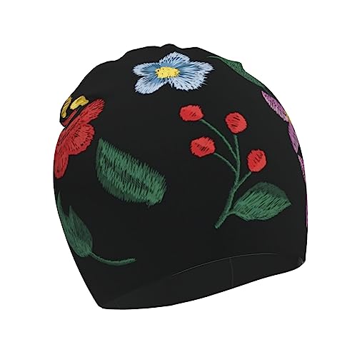 Rqzwdq Embroidery Flower Pattern Kids Beanie Hats Warm Knit Beanie Cap Skull Caps Gifts Decor for Boys Girls White