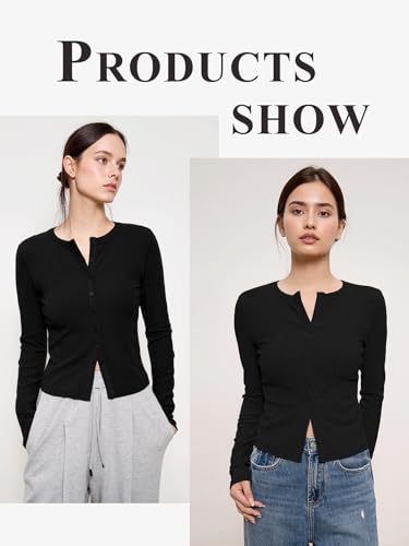 Jenbou Womens Long Sleeve Slim Fit Button Down Split Hem Tops Business Casual Cardigans Fall Going Out Trendy3