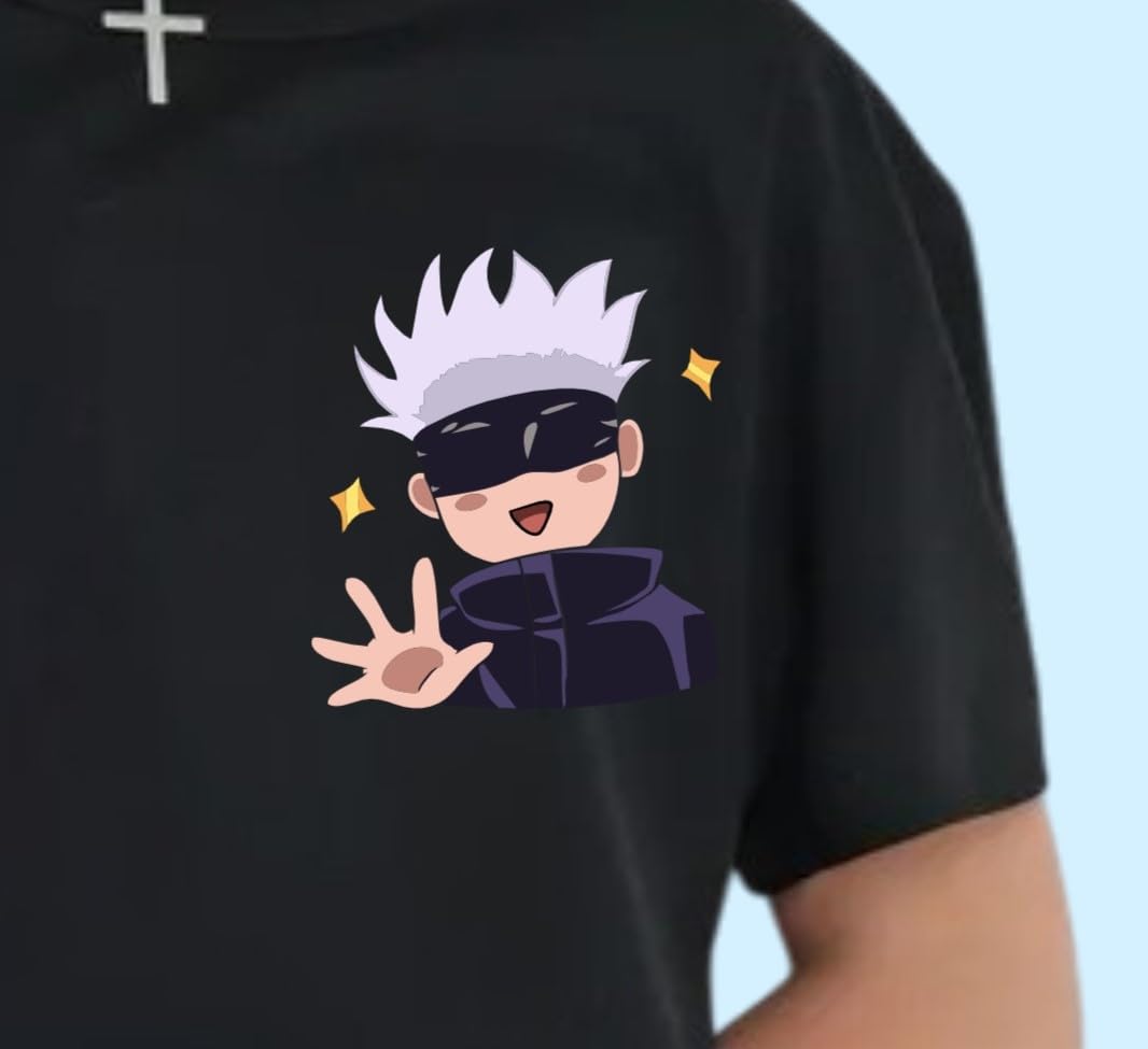 Uniplanet Store T-Shirt für Jungen, Baumwolle, halblange Ärmel, normale Passform, schwarz, Anime-Jujutsu, bedruckt, Schwarz, 14-15 Jahre