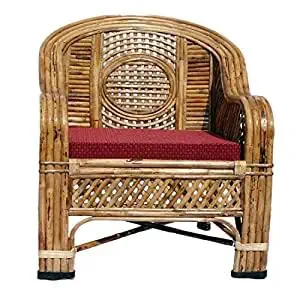 Avika Bamboo Cane Chair, Sofa Chair,Kursi for Living Rooms, Lawn, Porch,Bedrooms, Outdoor,Cafe, restaurent | Relax Chairs |with Arm Rest and Cushion