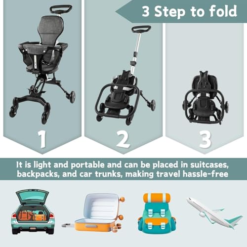 Image of Earwig Foldable 3 in 1 Baby Stroller for Newborn to Toddler Lightweight Travel Stroller with Adjustable Recline Footrest Canopy Umbrella Portable Compact Kids Baby Chair Pushchair Ideal for Travel Outdoor Daily Use