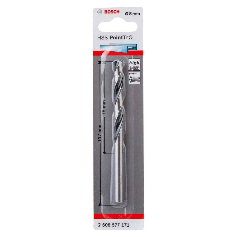 Bosch Professional 1x HSS Spiralbohrer PointTeQ (für Metall, 8 x 75 x 117 mm, Zubehör Bohrschrauber)