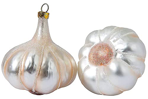 2 Pack 2.8'' Hand Blown Glass Garlic Christmas Ornament, Hand Painted Glass Food Ornaments for Christmas Tree Decorations