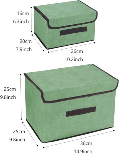 Image of Anayo Foldable Storage Boxes with Lid, Wardrobe Storage Basket Shelf Organizer Bins for Clothes, Toys, Books - Pack of 2 (Green)