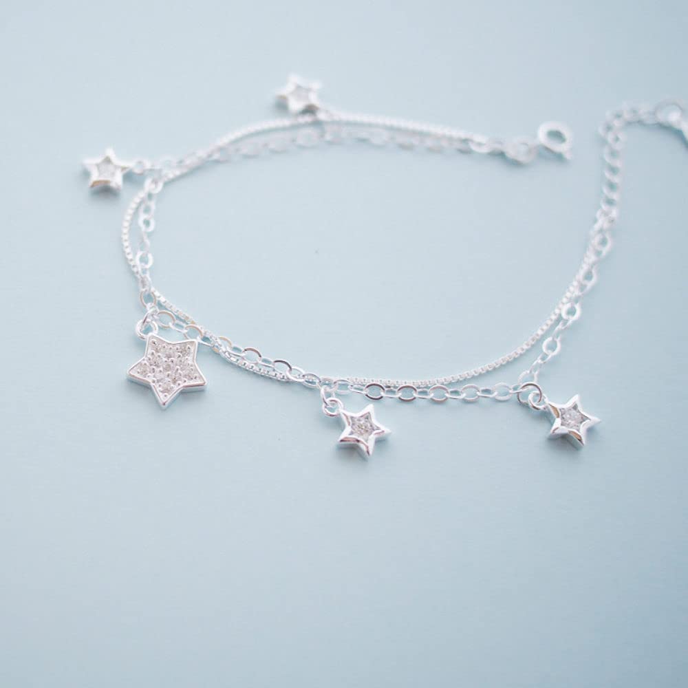 Armkette Damen Silber 925,925 Sterling Silber Armband Shiny Stars Freundschaftsarmband Einstellbare Romantische Schmuckgeschenke Für Frau Freundin Zum Geburtstag
