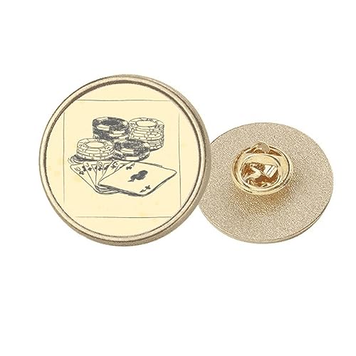 Broche jeton de poker noir clip métal doré rond accessoire mode homme femme