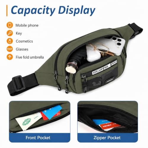 Image of Waist Bag for Man & Woman | Travel Handy Hiking Running Pouch with Zipper | Adjustable Strap Fanny Pack for Documents Money Card Phone Earphone (Olive Green)